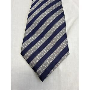 Eddia Men's Silk Tie Luxury Blue And Silver Stripe Textured Geometric Pattern
